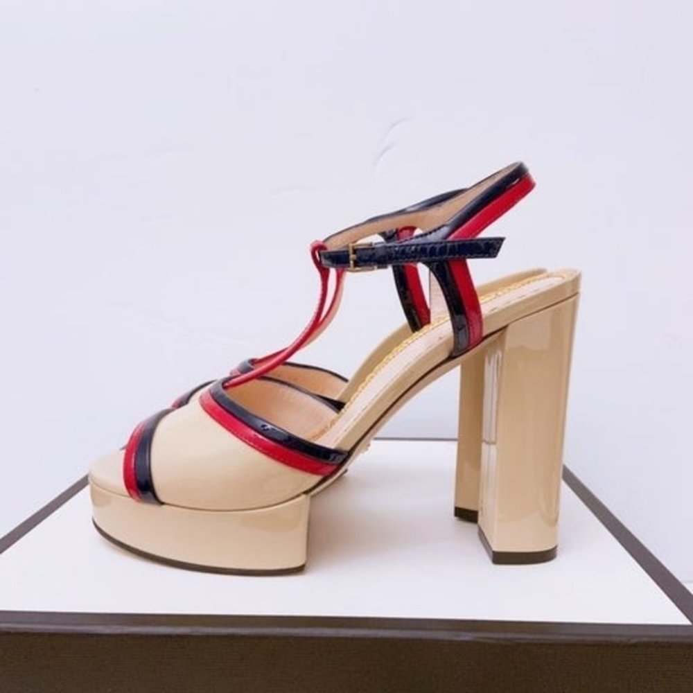 Gucci patent nude blue and red platform heels - Picture 3 of 8